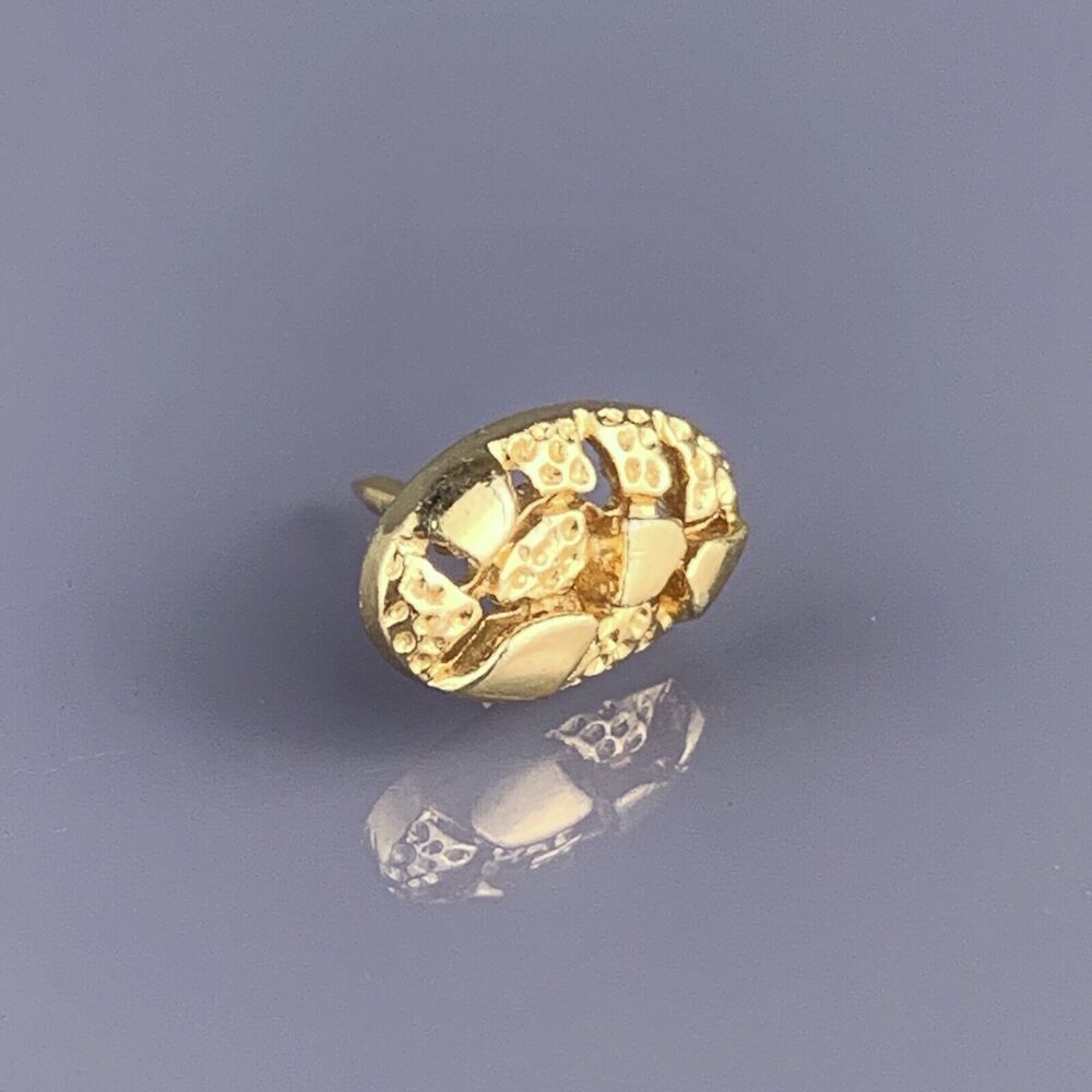 Small Nugget Modernist Tie Tack Pin Gold Tone Simple Oval MCM Etched Vintage